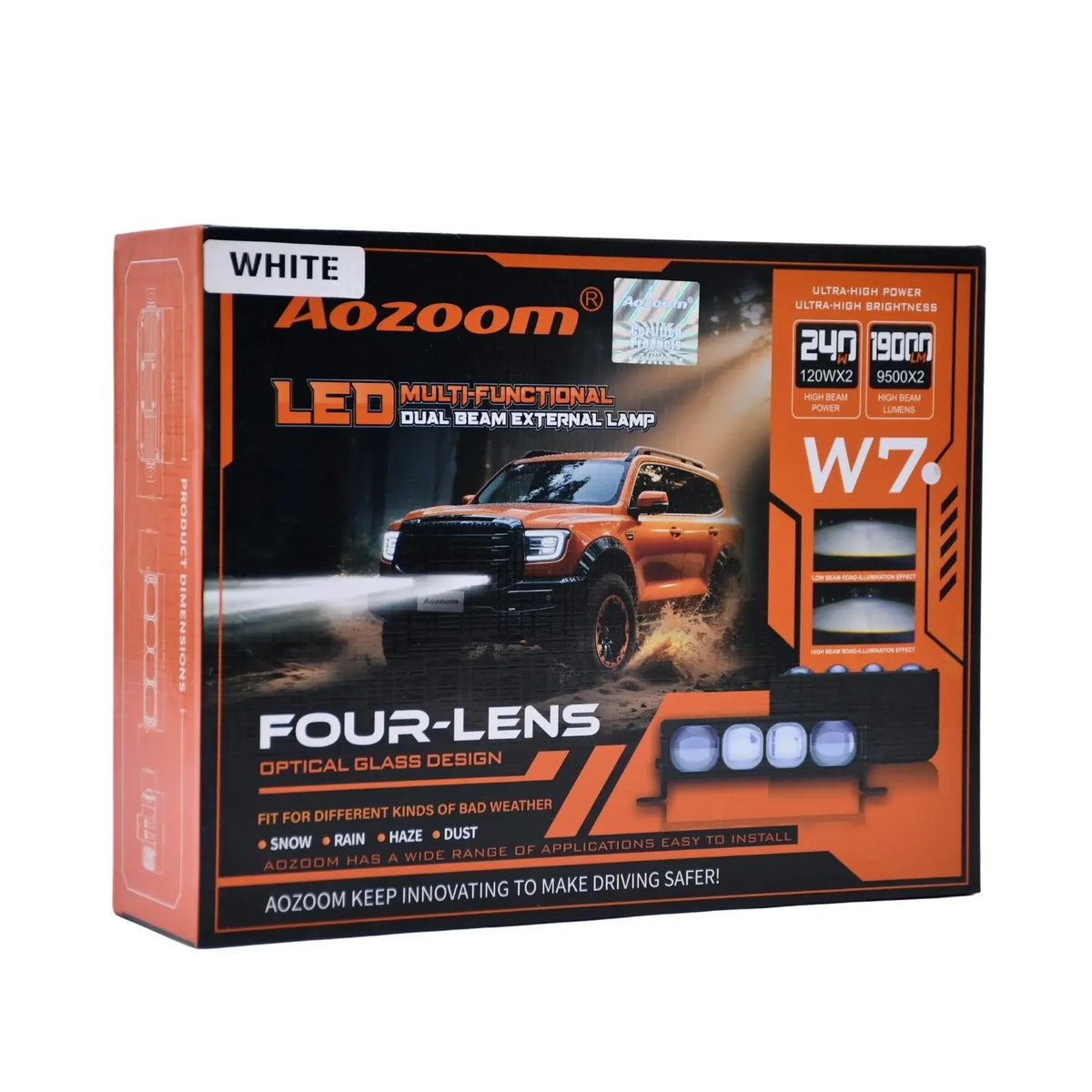 Aozoom W7 4 Lens Auxiliary Lights with Optical Glass Design