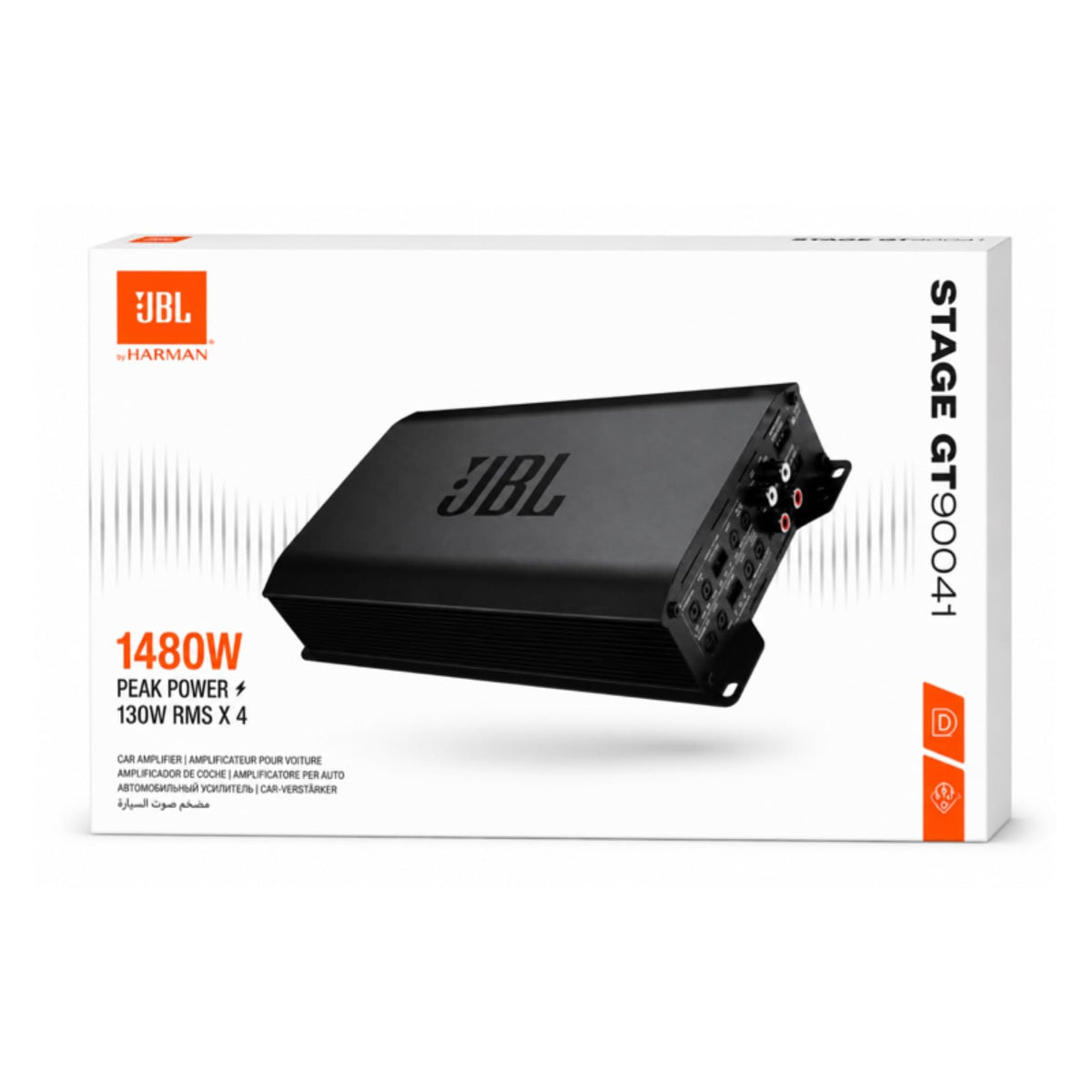 JBL Stage GT90041 Car Amplifier, 4-Channel, 130W RMS per Channel, 1480W Peak Power, Bass EQ