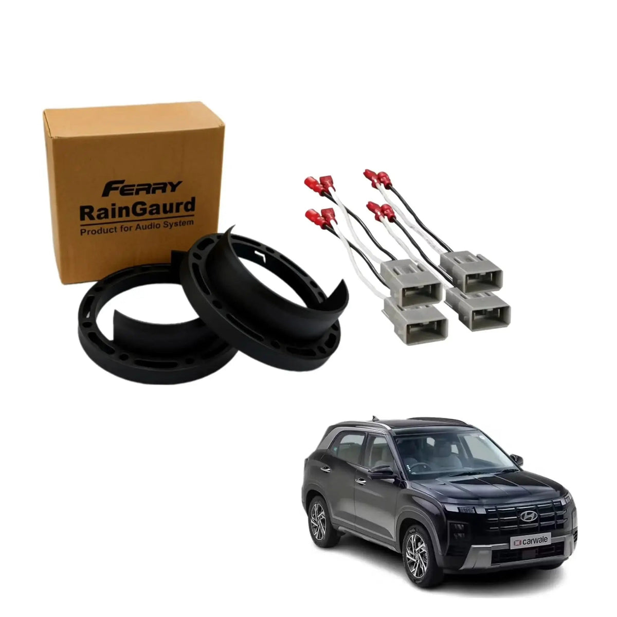 Speaker Accessories Ferry 6.5-Inch ABS Rain Guard & Speaker Coupler for Hyundai Creta - Water & Dust Protection