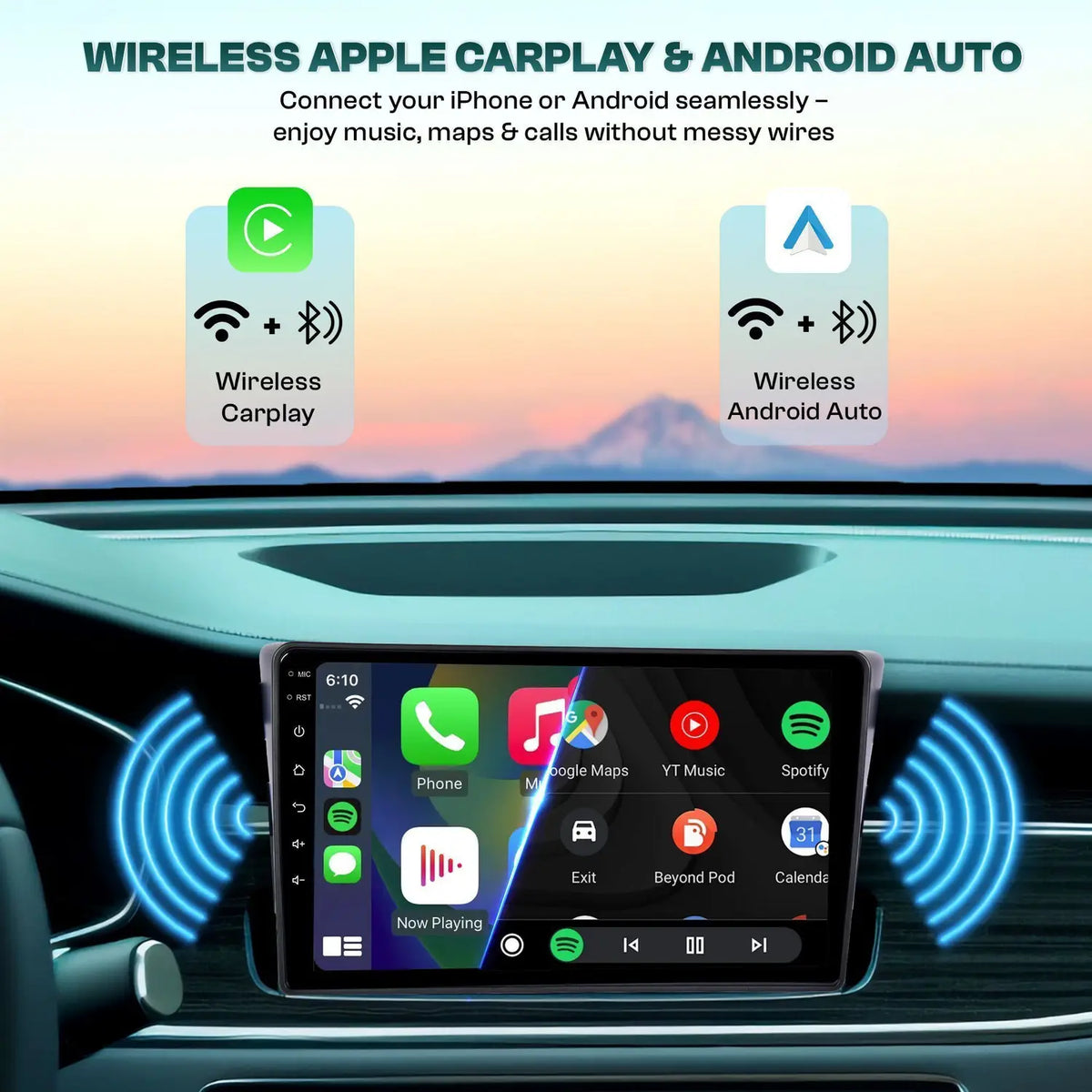 myTVS 9 Inch Smart Player Car Stereo | Wireless CarPlay & Android Auto | IPS Display