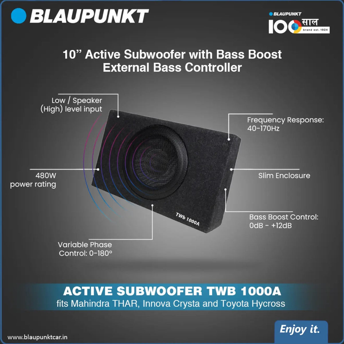 Blaupunkt TWB 1000A 10-Inch Class D Active Bassbox (120W RMS 480W Peak)