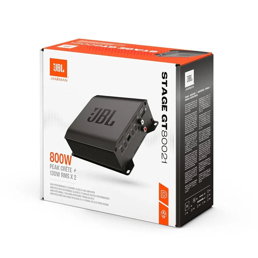 JBL Stage GT80021 2-Channel Car Amplifier | 800W Peak | 260W RMS Bridged | 130W RMS x2 @ 2 Ohm | Compact Class-D Amplifier