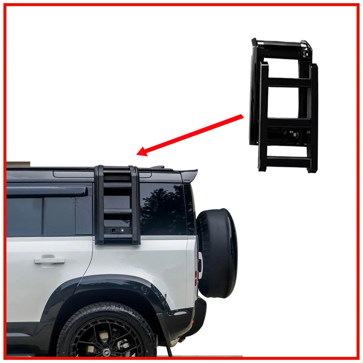 Land Rover Defender Deployable Roof Ladder Black | Folding Rear Roof Access Ladder