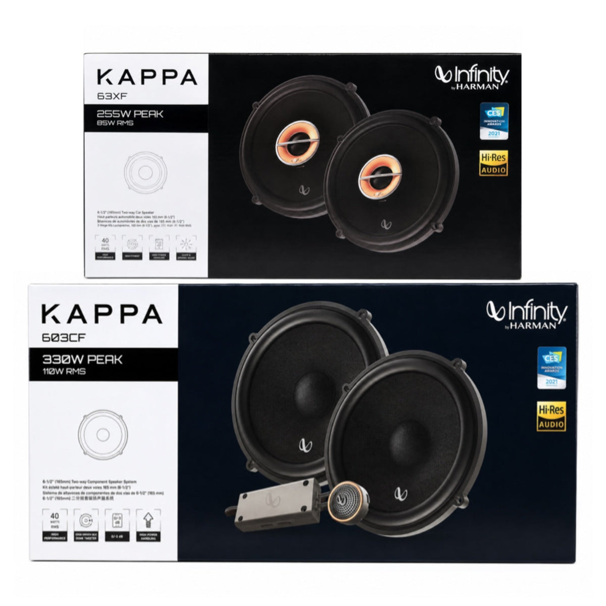 Infinity Kappa Car Speaker Combo | KAPPA-63XF 6.5” Coaxial + KAPPA603CF Component Speakers